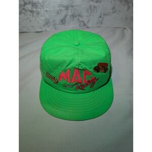Vintage Mac Racing Swingster USA Snapback Hat Cap Neon Green W/ NASCAR Pin